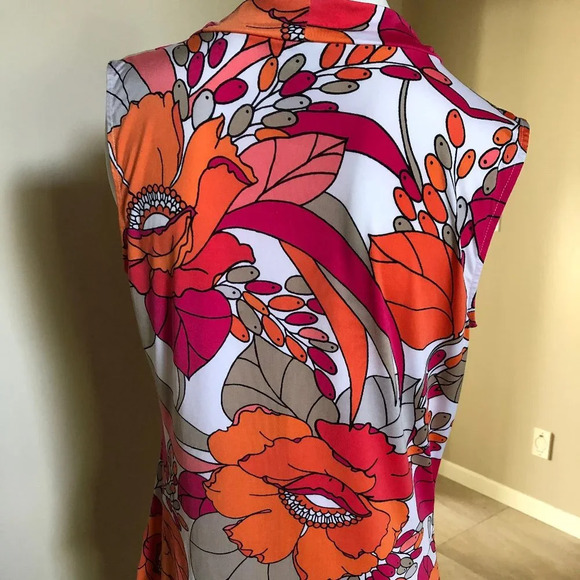 Worthington Sleeveless Cowl Neck Floral Poly BlendTop Pink Orange Wht Tan Size S - Picture 3 of 4
